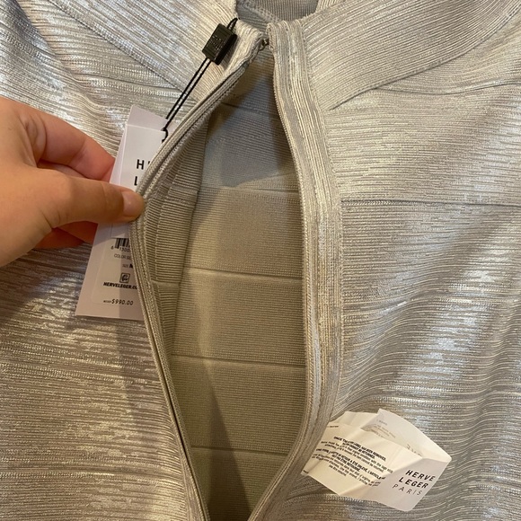 HERVE LEGER V Neck Bandage Dress Bodycon Foil - Picture 8 of 9